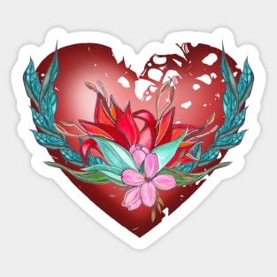 Heart with flowers Hand-drawn watercolor composition Sticker